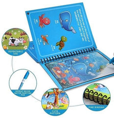 REZNOR Quick Dry Re-Usable Magic Coloring Water Book with Magic Pen (Random Design), Pack of 4
