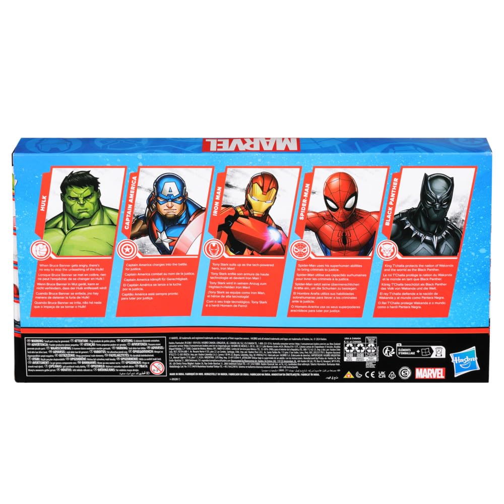 Marvel 6 Inch Super Heroes Iron Man, Spider-Man, Captain America, Hulk, Black Panther Action Figure, Pack Of 5