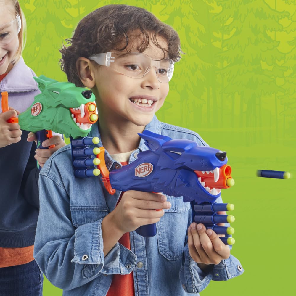 Nerf Wild Wolfpack - 2 Easy Play Blasters With Wolf Designs, 20 Elite Darts, Wolf Toys For 6 Year Old Boys & Girls, Outdoor Toys
