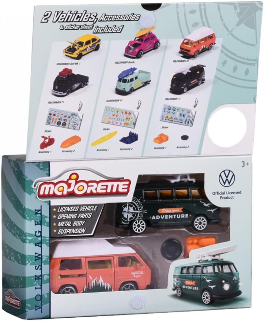 Majorette Volkswagen The Originals 2 Pieces Set - Design & Style May Vary, Only 1 Pack Included