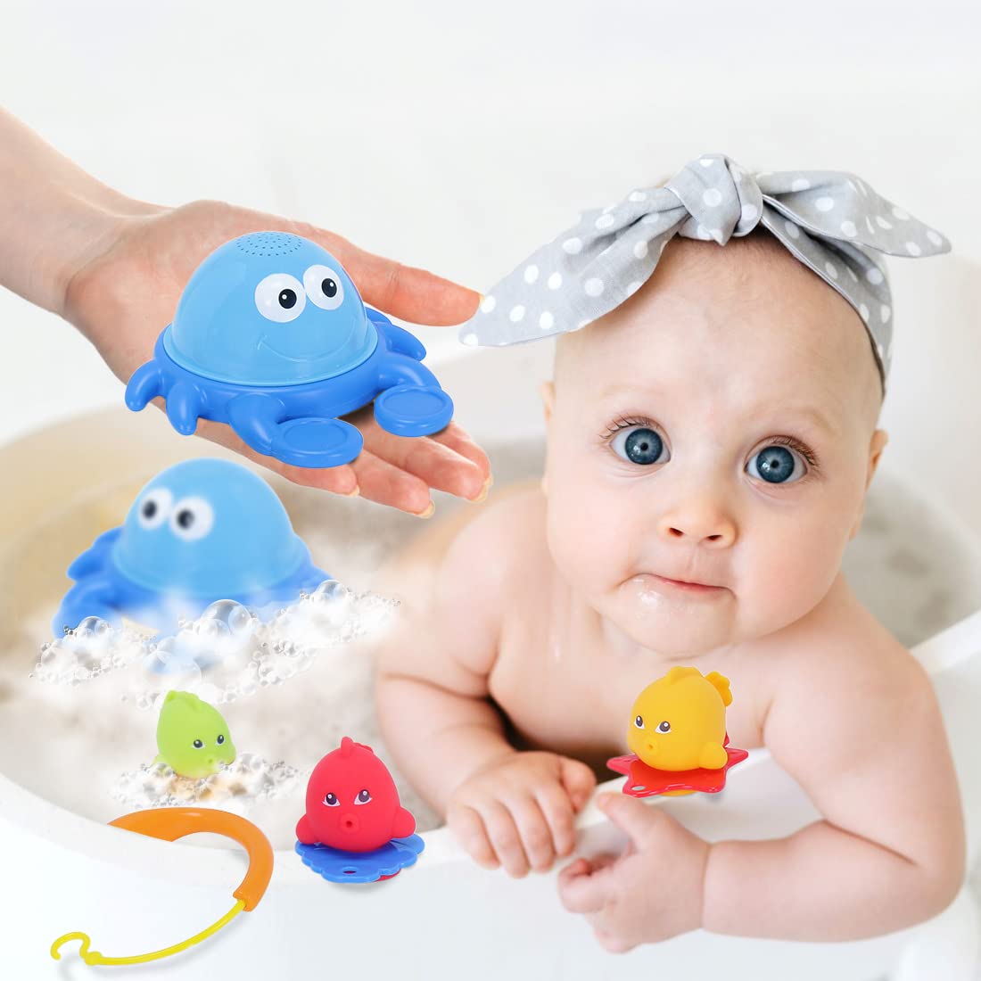 Simba ABC Bathing Crab with 3 Water Floating Fish Bath Squeeze Toys for Kids