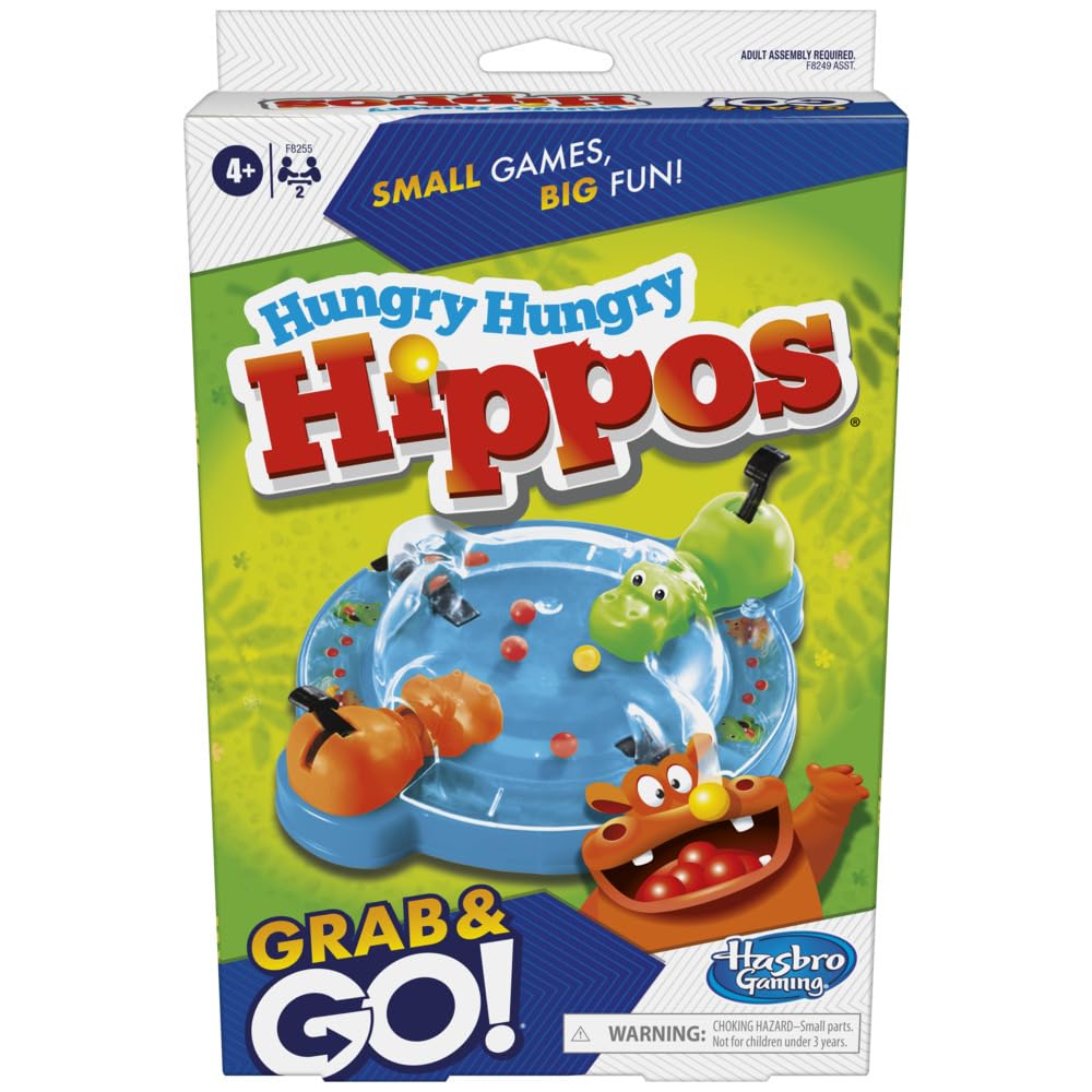 Hasbro Gaming Hungry Hippos Grab and Go Portable Travel Game for 2 Players Ages 4 and Up