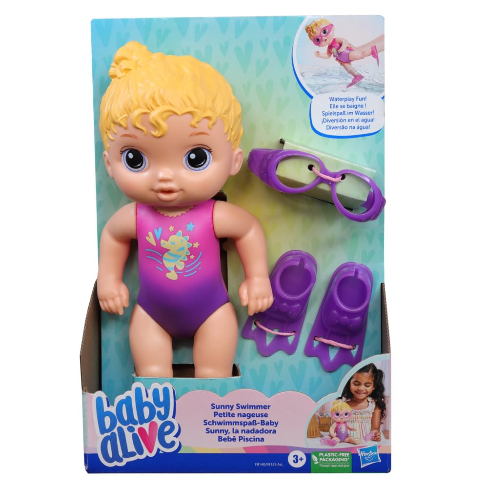 Baby Alive Sunny Swimmer Blonde Hair 10-Inch Water Baby Dolls for 3 Year Old Girls and Boys and Up