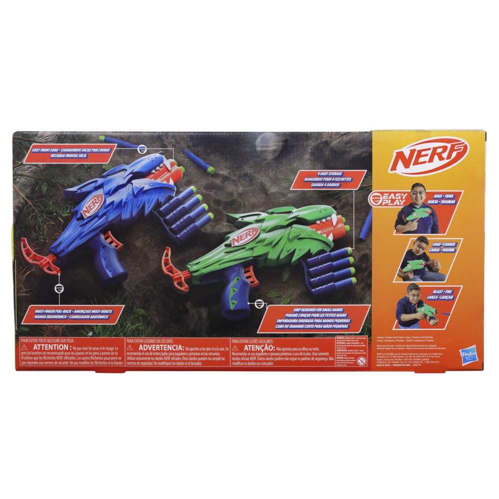 Nerf Wild Wolfpack - 2 Easy Play Blasters With Wolf Designs, 20 Elite Darts, Wolf Toys For 6 Year Old Boys & Girls, Outdoor Toys