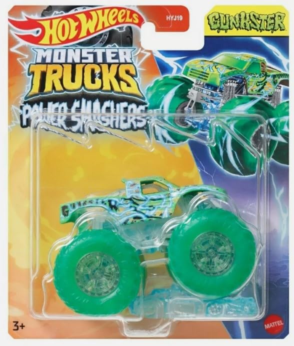 Hot Wheels Monster Trucks Power Smashers 1:64 Scale die cast Gunkster, Includes Crushed Car for Ages 3 Years & Up