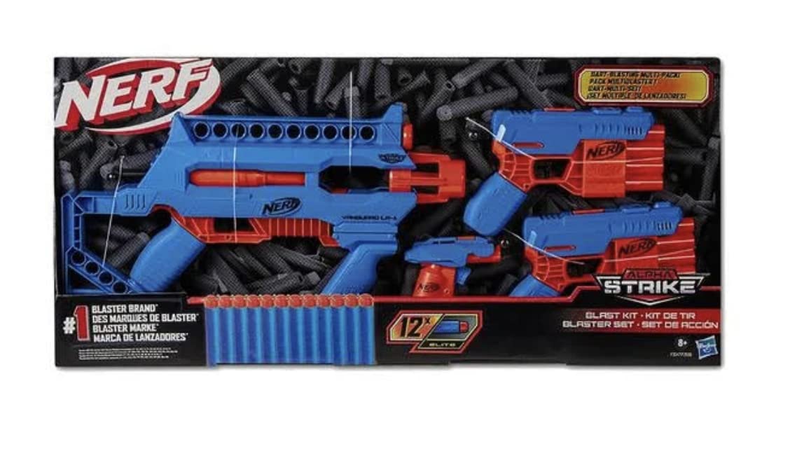 Nerf Alpha Strike Blast Kit,Dart-Blasting Multi-Pack Includes 4 Blasters and 12 Official Nerf Elite Darts