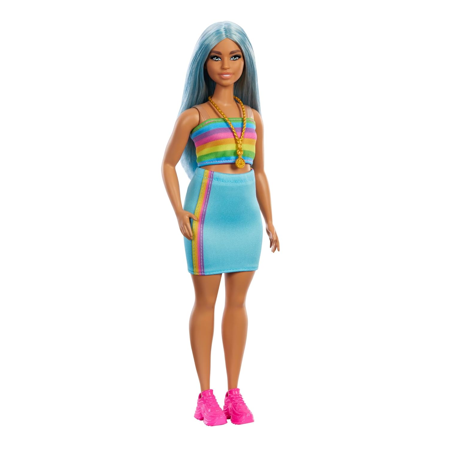 Barbie Fashionistas 65th Anniversary Doll #219 with Long Blue Hair Wears Rainbow Top & Teal Skirt for Ages 3 Years & Up