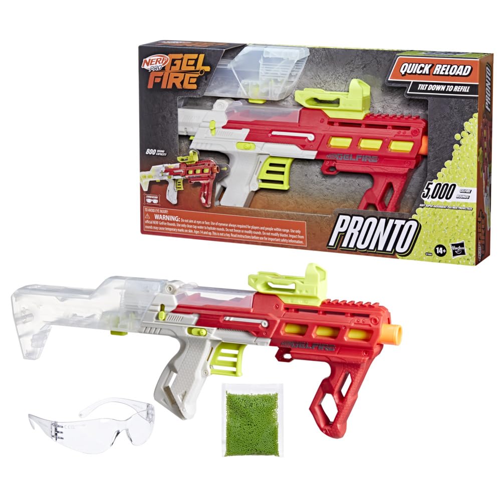 Nerf Pro Gelfire Pronto Blaster with 5000 Gelfire Rounds, Eyewear, Gifts for Teens 14+