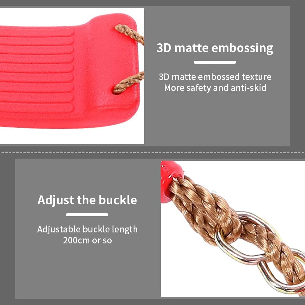 REZNOR Plastic Swing Seat with Hight Adjustable Strong Rope Tree Swing For 3-12 Years Kids Children, Red