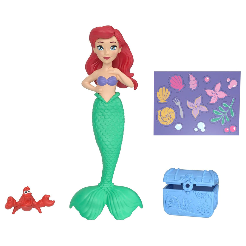 Disney Princess Toys, Ariel Mermaid Small Doll with Sebastian Figure, Treasure Chest Accessory &amp; Stickers, Inspired by The Little Mermaid