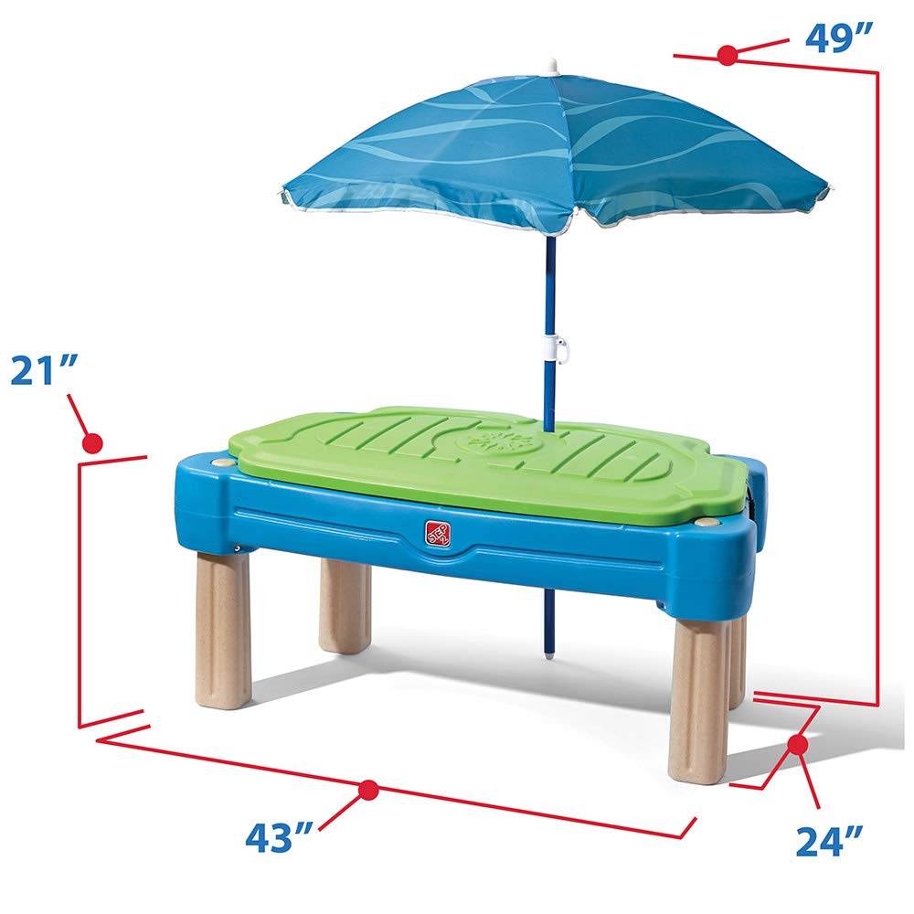 Step2 Cascading Cove Sand & Water Table with Umbrella | Kids Sand & Water Play Table with Umbrella | 6-pc Accessory Set Included, Blue