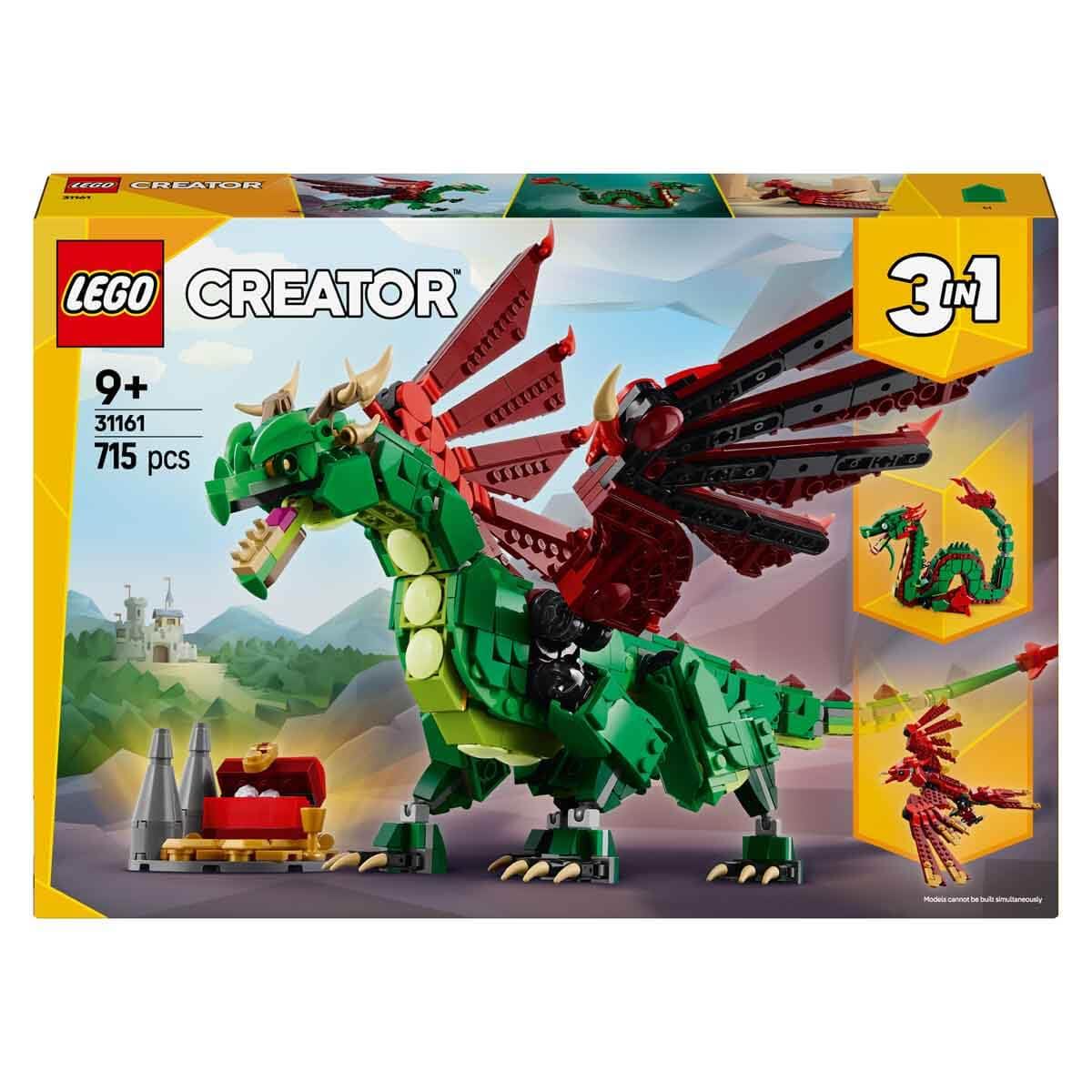 LEGO Creator 3in1 Medieval Dragon Creature Building Kit For Ages 9+