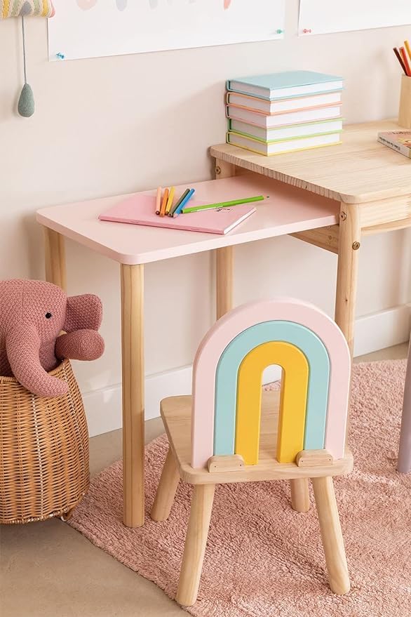 Kiddies Kingdom Wooden chair mini rainbow kids Table & Chair For Ages 3 and Above