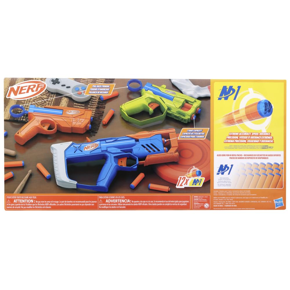 Nerf N Series Triple Action Pack, 3 Blasters, 12 N1 Darts Compatible Only with N Series Blasters, Outdoor Games for Kids, Ages 8+