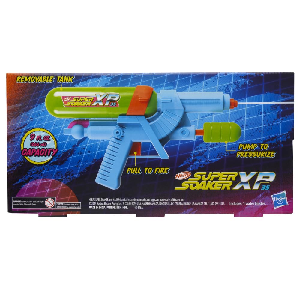 Nerf Super Soaker XP35 Water Blaster, Air Pressurized System, 9 Fluid Ounce Tank, Water Toys - Pichkari for Outdoor Water Games, Branded Toy Pichkari for Holi Festival, Kids 6+