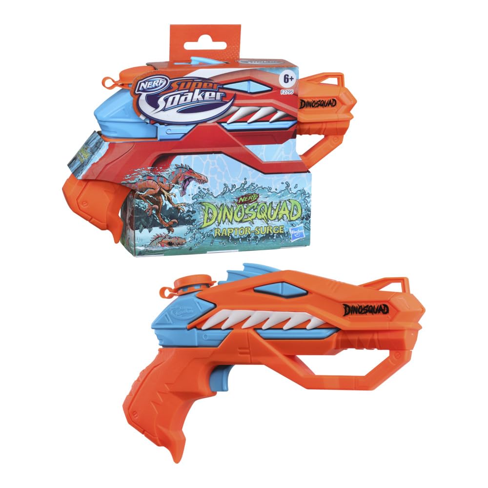 Nerf Super Soaker DinoSquad Raptor-Surge Water Blaster, Trigger-Fire Soakage Pichkari for Outdoor Water Games, Branded Toy Pichkari for Holi Festival, 6+