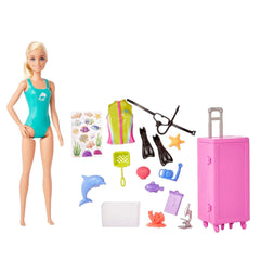 Barbie Blonde Hair Marine Biologist Doll & Mobile Lab Playset with 10+ Pieces Accessories, Case Opens for Storage & Travel for Kids Ages 3 and Up