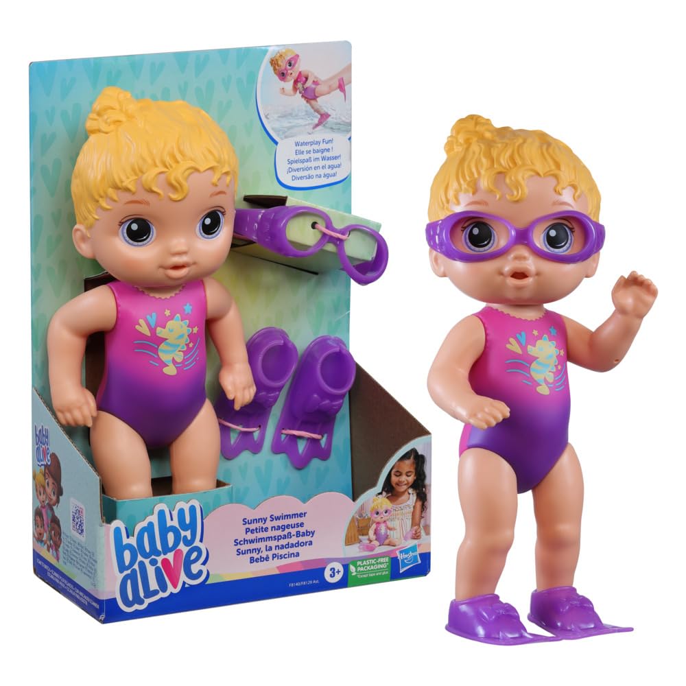 Baby Alive Sunny Swimmer Blonde Hair 10-Inch Water Baby Dolls for 3 Year Old Girls and Boys and Up