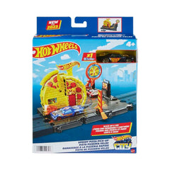 Hot Wheels City Track Set with 1 Toy Car, Pizza-Themed Playset with Car-Activated Features