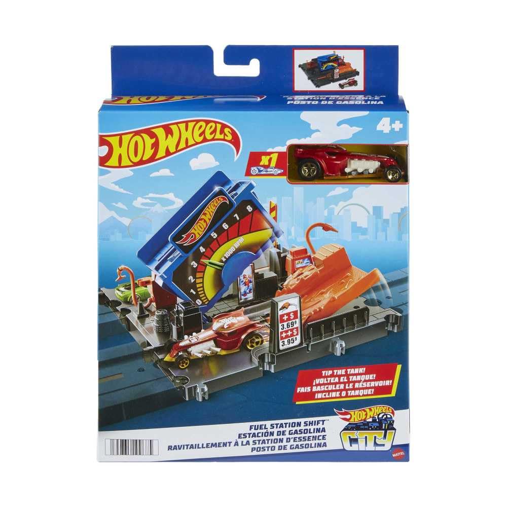 Hot Wheels City Gas Station Playset with 1 Car, Connects to Other Sets, Car-Activated Features