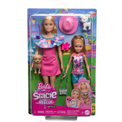Barbie & Stacie Doll Set with 2 Pet Dogs & Accessories, Dolls with Blonde Hair & Blue Eyes, Summer Clothes