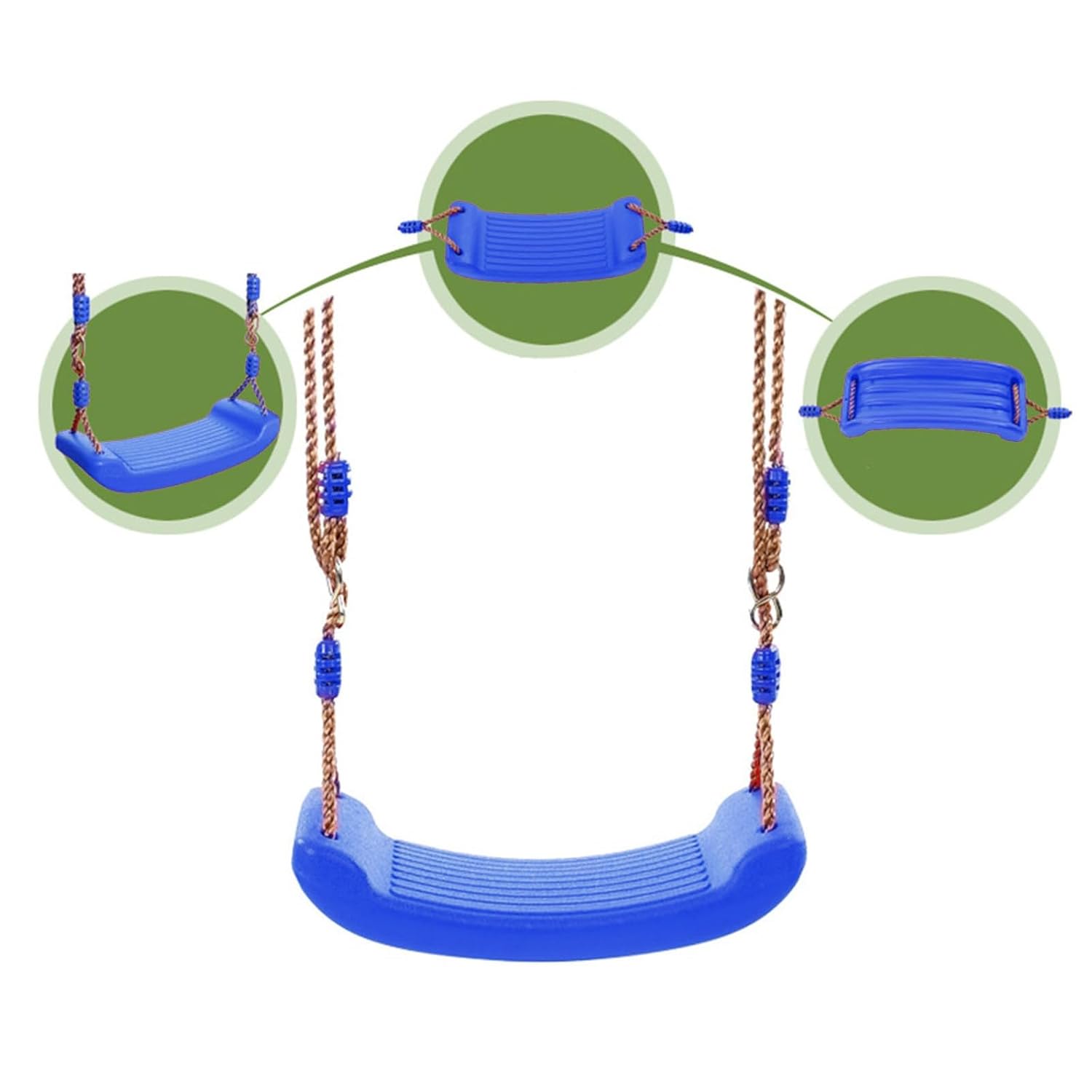 REZNOR Plastic Swing Seat with Hight Adjustable Strong Rope Tree Swing For 3-12 Years Kids Children, Blue