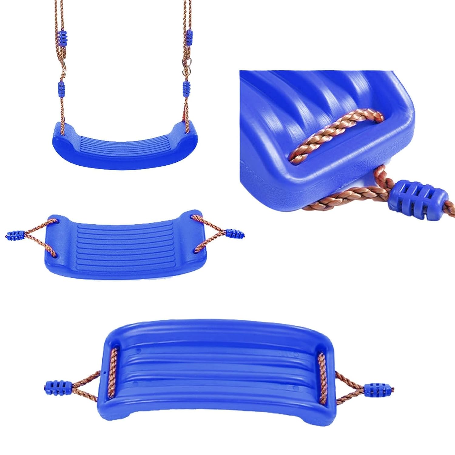 REZNOR Plastic Swing Seat with Hight Adjustable Strong Rope Tree Swing For 3-12 Years Kids Children, Blue