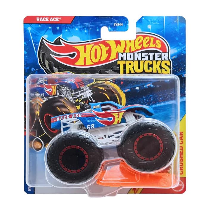 Hot Wheels 1:64 Scale Race Ace Monster Trucks 2025 Diecast Truck with Crushable Car for Ages 3+ (JDP75)