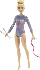Barbie Rhythmic Gymnast 12 Inch Fashion Doll with Blonde Hair & Brown Eyes, Shimmery Leotard, Baton & Ribbon Accessories