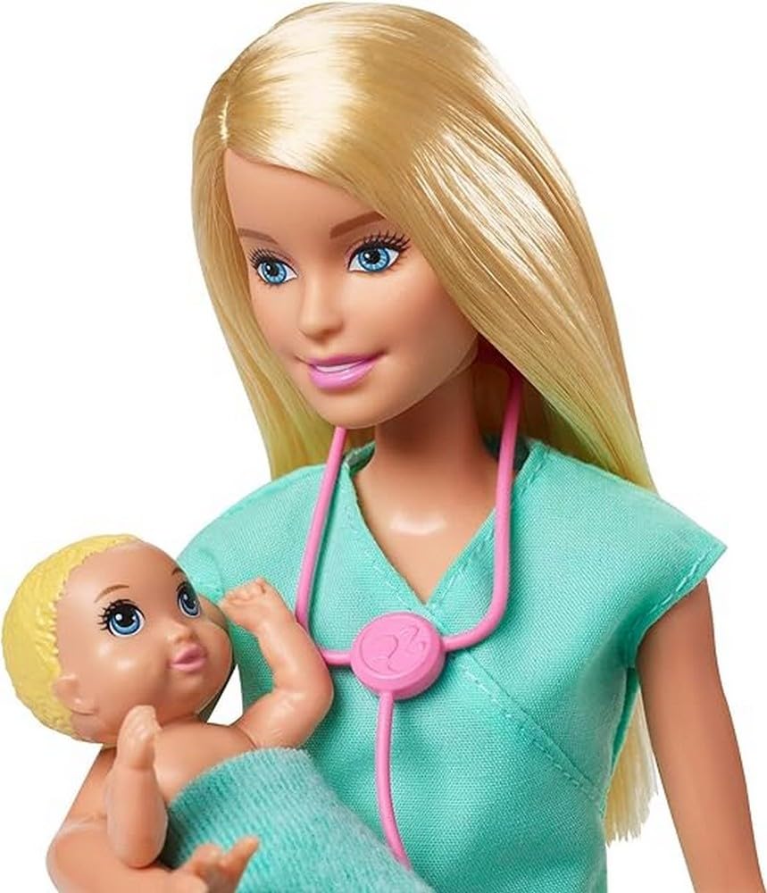 Barbie Baby Doctor Playset with Blonde Doll, Infant Dolls, Exam Table and Accessories, Stethoscope, Chart and Mobile for Ages and Up