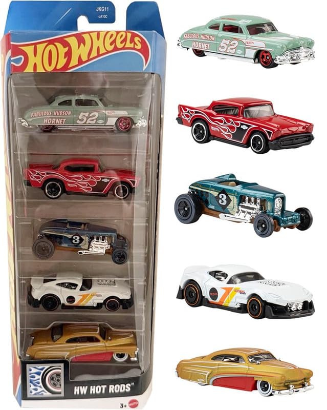 Hot Wheels 5 Car Gift Pack - HW Hot Rods Pack Of 5 1:64 Vehichles For Kids & Collectors