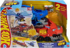 Hot Wheels City Ultimate Double Dragon Transporter Track Set Including Two Diecast Cars for Kids Ages 4 Years & Up