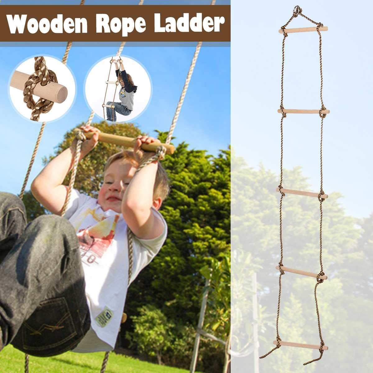 REZNOR 5.5 Feet Climbing Rope Ladder Ninja Ladder Ninja Warrior Slackline Ladder Rope Swing For Children, 5 Rungs