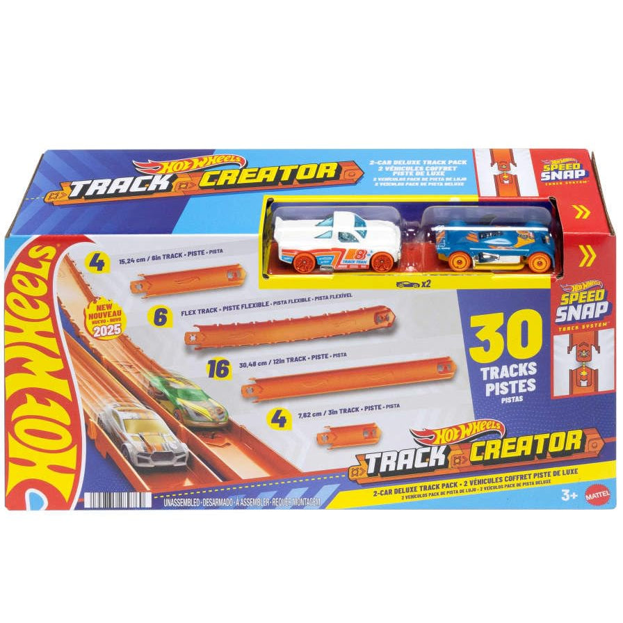 Hot Wheels Track Creator Deluxe Track Pack With 2 Toy Cars, 25 Feet Of Different Speed Snap Tracks