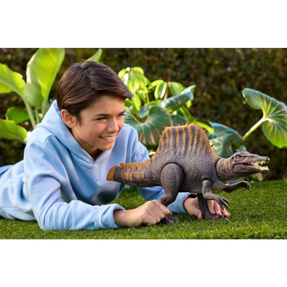 Jurassic World Rebirth Dinosaur Tail Thrasher Spinosaurus Action Figure with 2 Attack Moves, Movie-Accurate & Posable, Digital Play