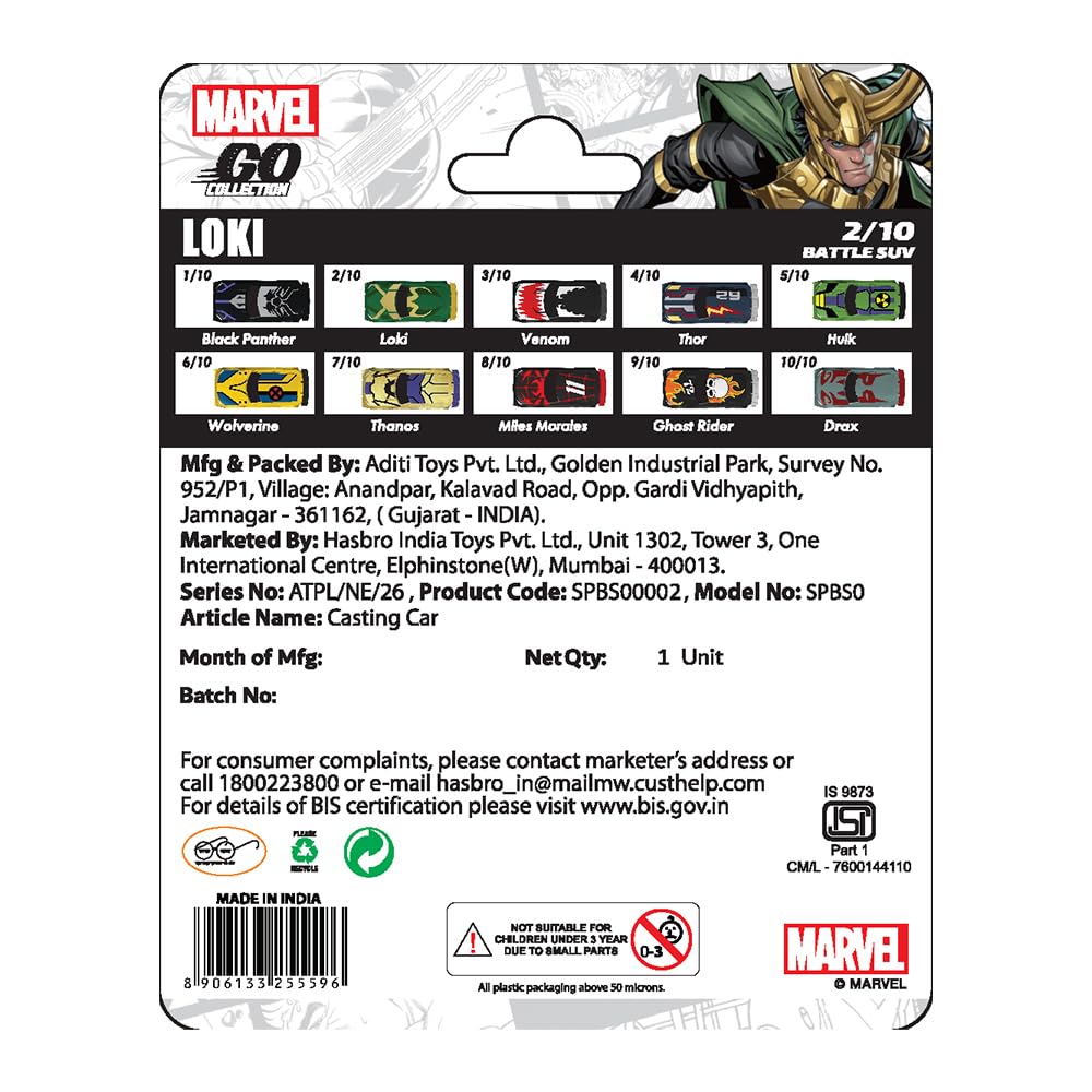 Marvel Go 1:64 Diecast Loki Battle SUV Toy Car For Collection For Ages 3 Years And Up