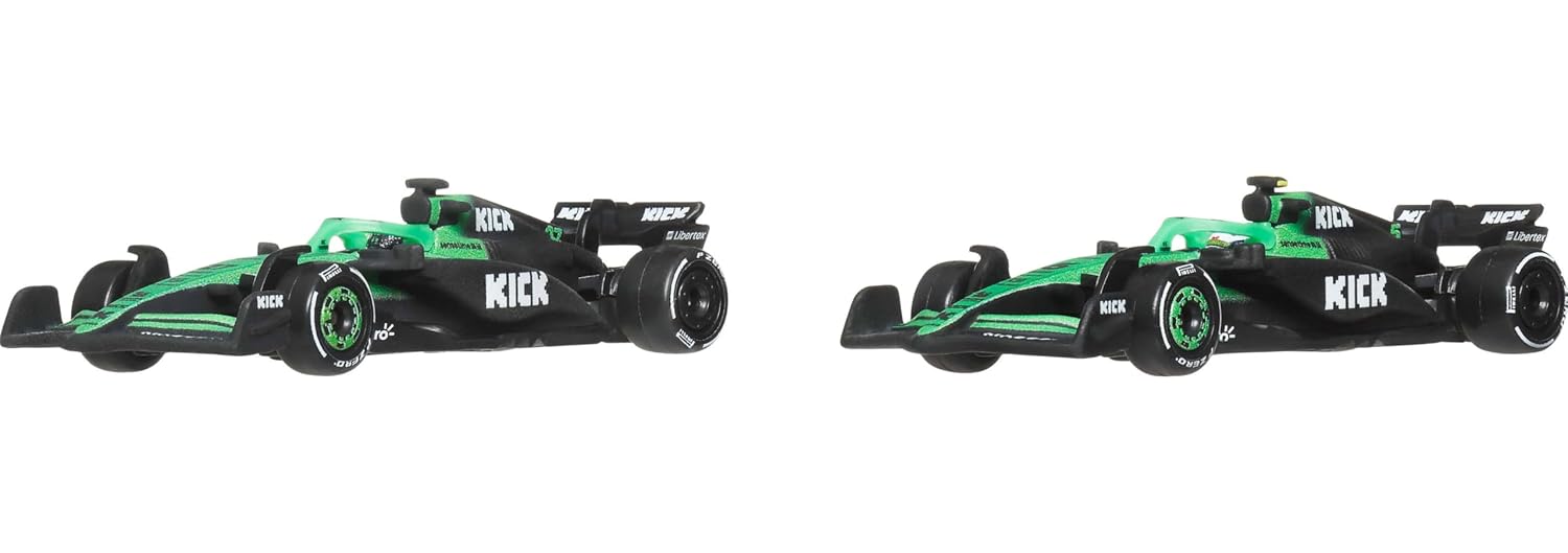 Hot Wheels Premium Formula 1 Toy Car 2-Pack, Set of 2 1:64 Scale Die-Cast Scale KICK Sauber F1 Team Racecars Featuring #27 Nico Hulkenberg & #5 Gabriel Bortoleto