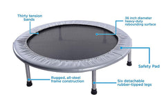 REZNOR 36 inch Portable Trampoline Heavy Mould Finish with Safety Pad, Weight Capacity 220lbs