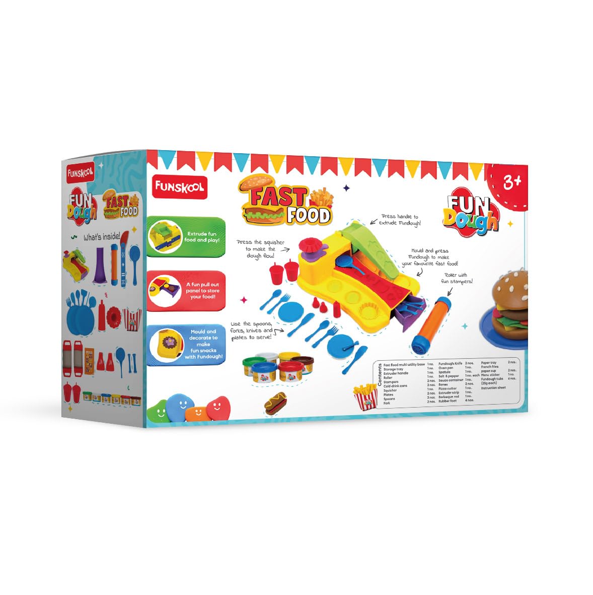 Funskool-Fundough Fast Food Playset with 23 molds to make own version food for Kids Ages 3+