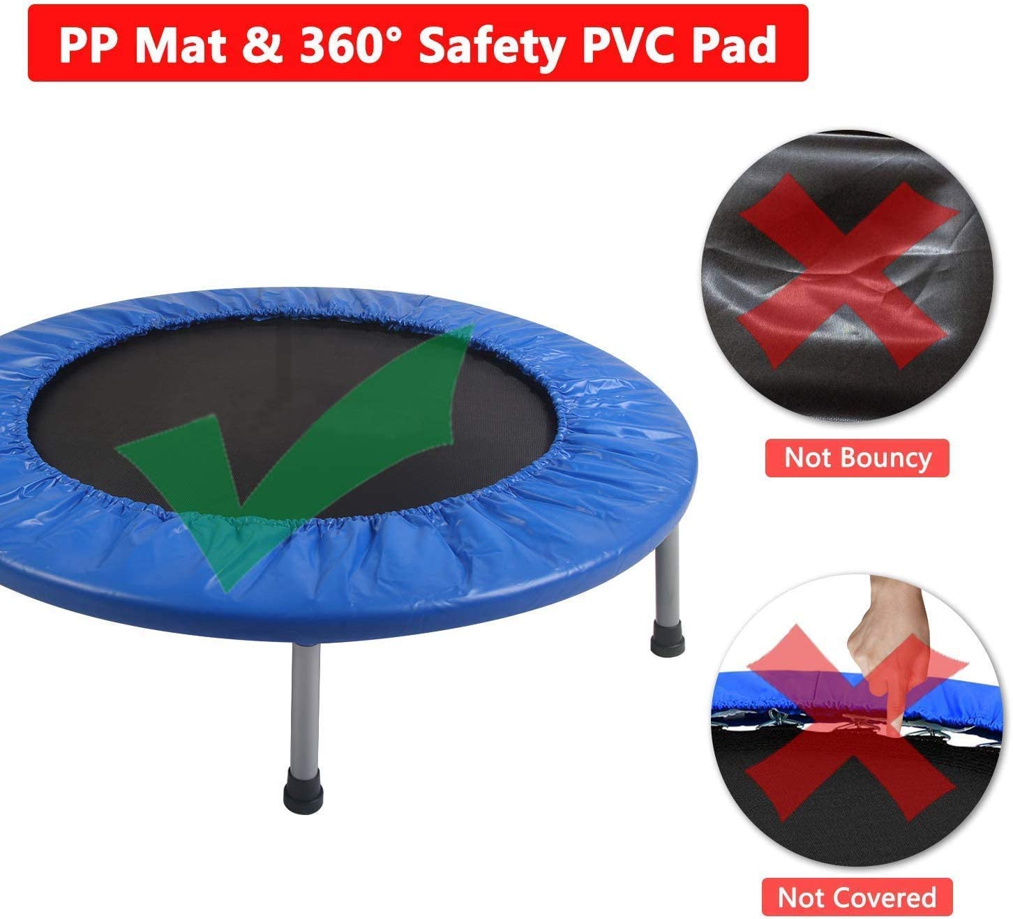 REZNOR 40 inch Portable Trampoline Heavy Mould Finish with Safety Pad, Weight Capacity 220lbs