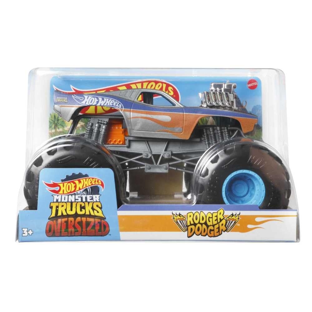 Hot Wheels 1:24 Scale Oversized Monster Truck Rodger Dodger Die-Cast Toy Truck with Giant Wheels & Cool Designs