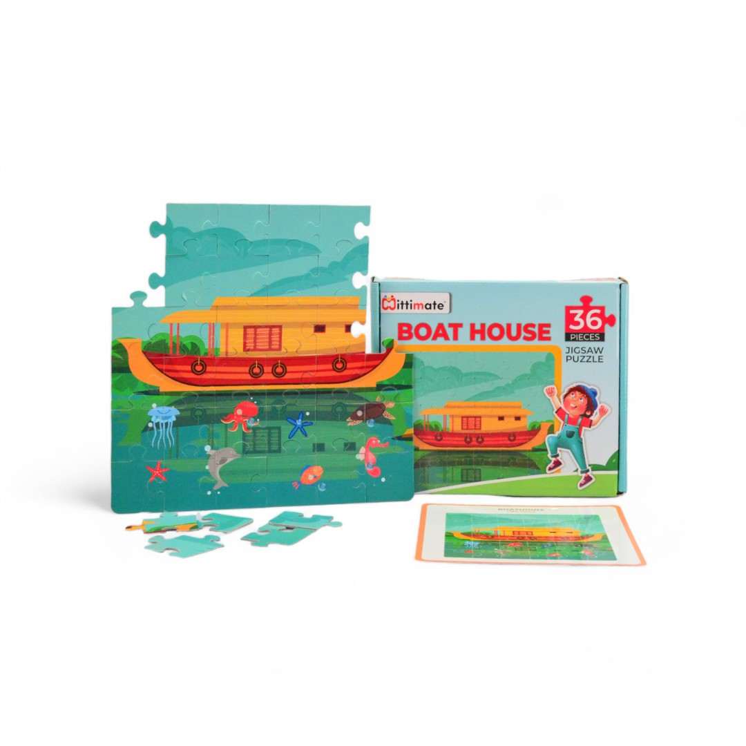 Mittimate Boat House Jigsaw Puzzle – 36-Piece Cardboard Puzzle for Kids (Ages 4-6) | Fun, Learning & Perfect Birthday Gift