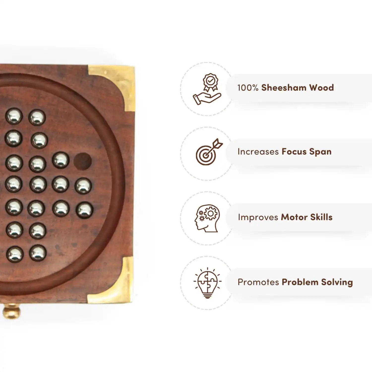 Mittimate Wooden Solitaire (Brain Vita) – Classic Brain Teaser Board Game | Mind-Challenging Solo Play for Kids (6+)