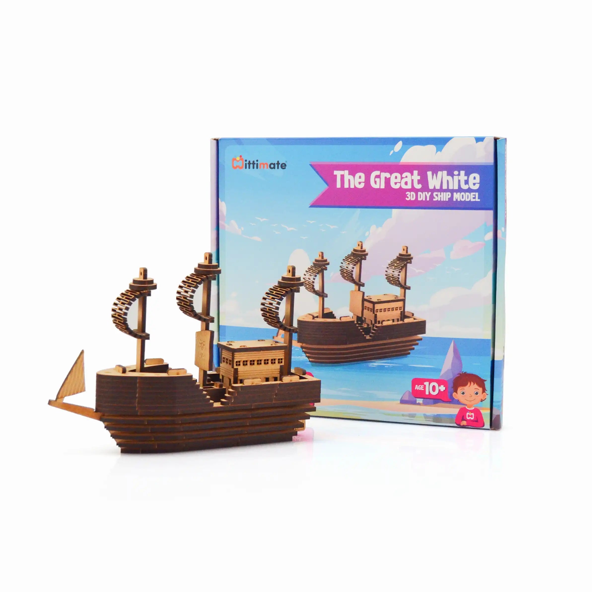 Mittimate 3D DIY Great White Ship Model for Kids 8+ Year I Brain Teaser 3D Ship Building Toy I Birthday Gift for Chlidren
