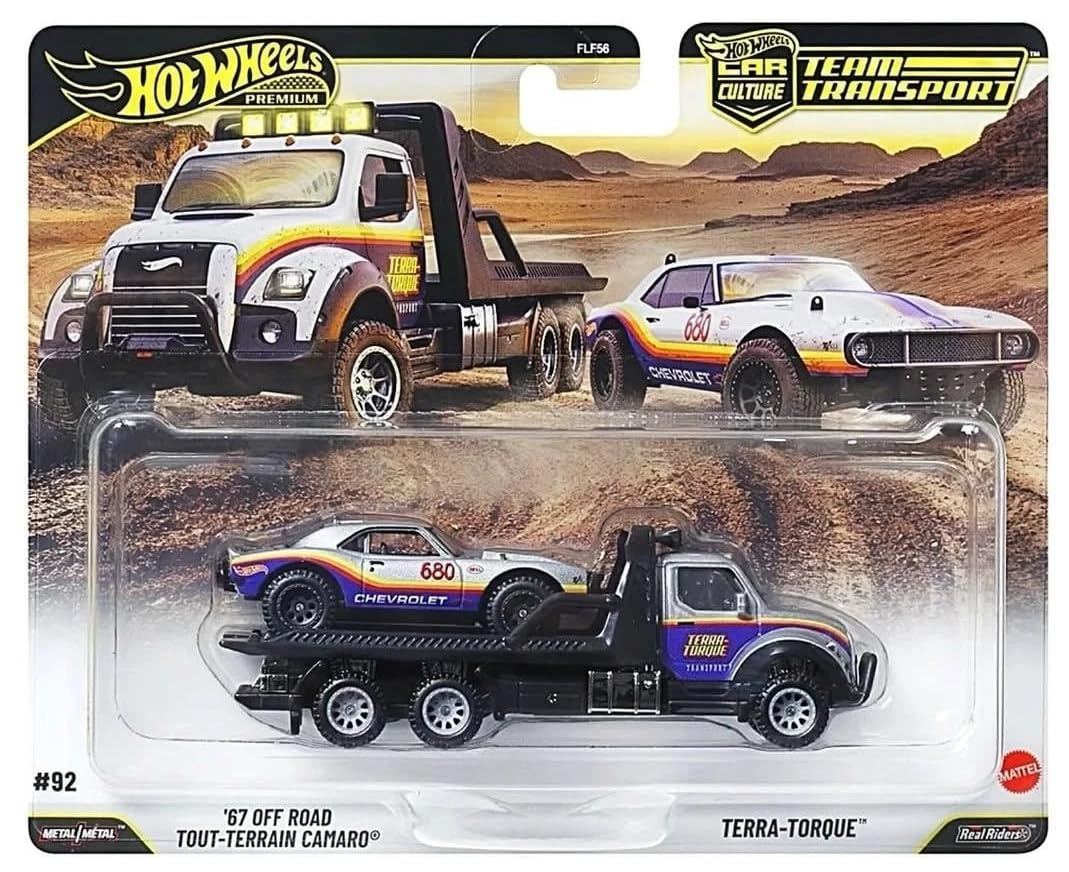 Hot Wheels Car Culture Team Transport 67 Off Road Tout-Terrain Camaro 1:64 Scale Car & Transport Vehicle for Race Fans & Toy Car Collectors