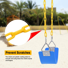 REZNOR EVA Flexible Swing Seat with 60 inch Anti-Rust Plastic Coated Chain Set for Kids, Playground, Jungle & Gym, Blue/Yellow