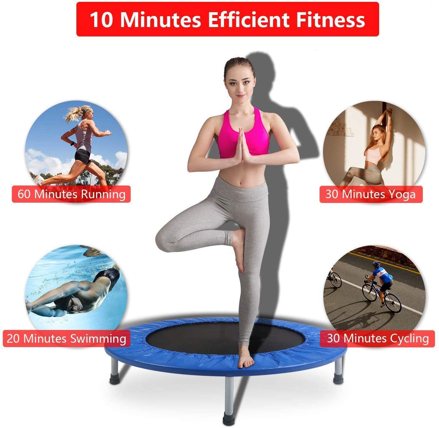 REZNOR 48 inch Portable Trampoline Heavy Mould Finish with Safety Pad, Weight Capacity 220lbs