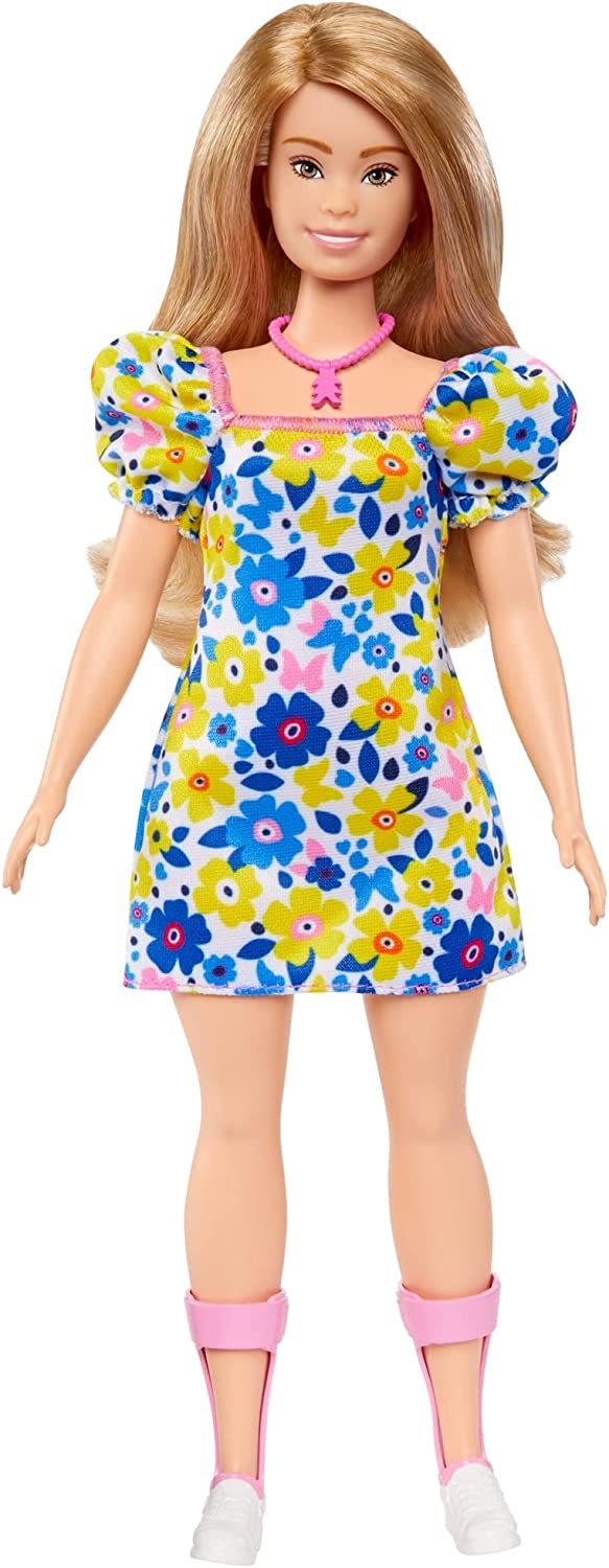 Barbie Fashionistas Doll with Down Syndrome Wearing Floral Dress #208 for Kids Ages 3+ (HJT05)