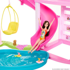 Barbie Dreamhouse, Pool Party Doll House with 75+ Pieces and 3-Story Slide, Pet Elevator and Puppy Play Areas for Ages 3+