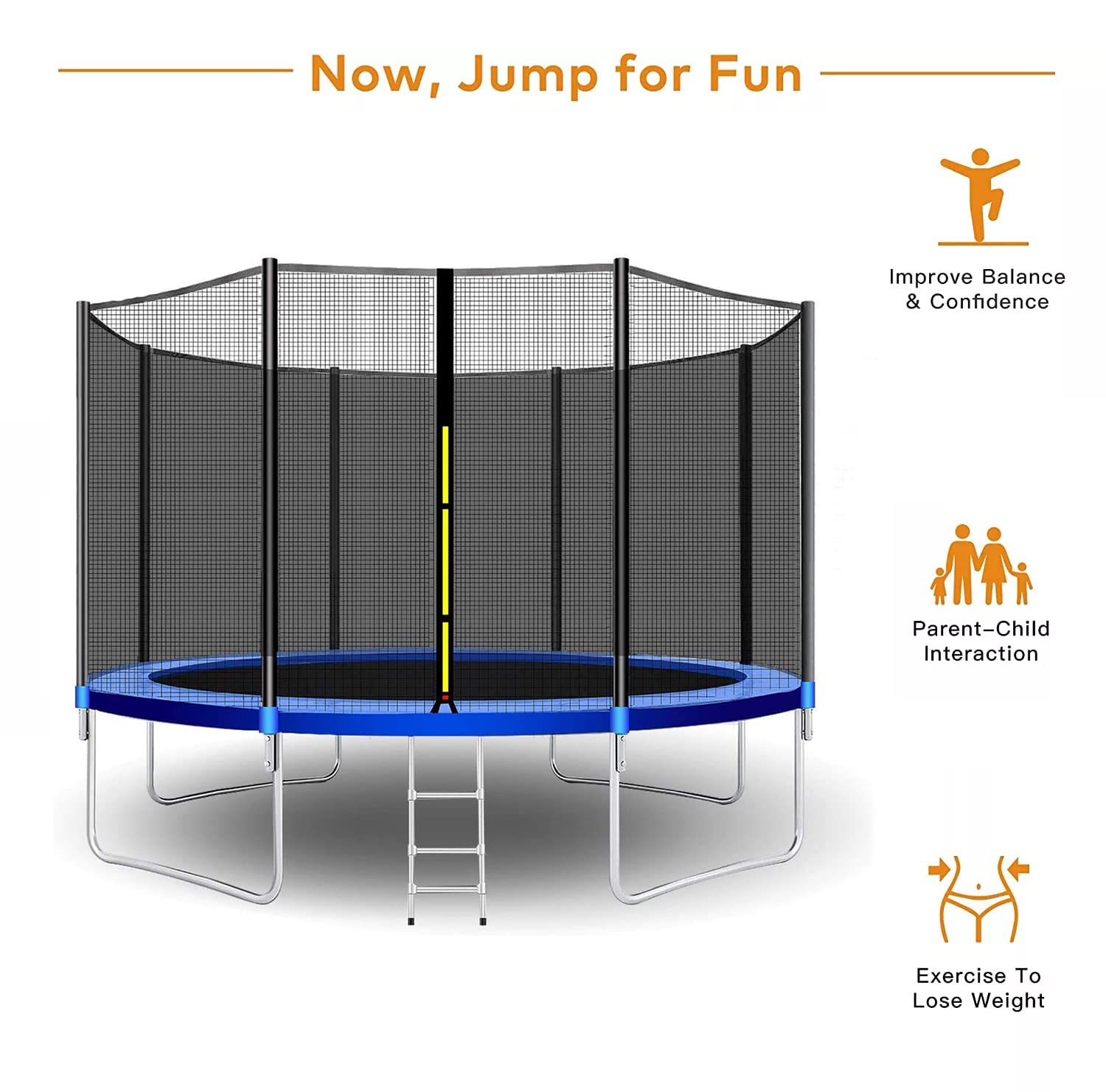 REZNOR 10 Feet Trampoline with Enclosure Safety Net & Jumping Pad for Children Kids & Adults, Multicolor